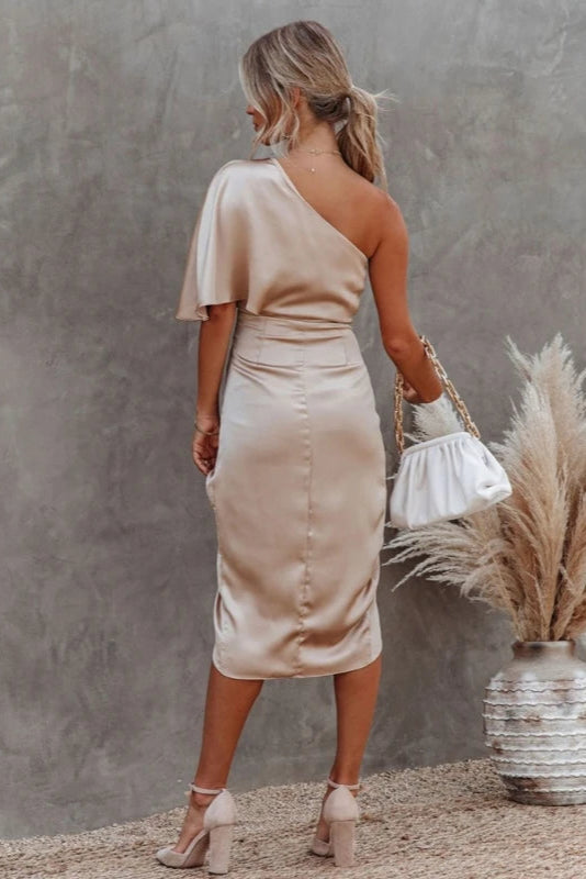 Robe asymétrique beige - Robe Addict
