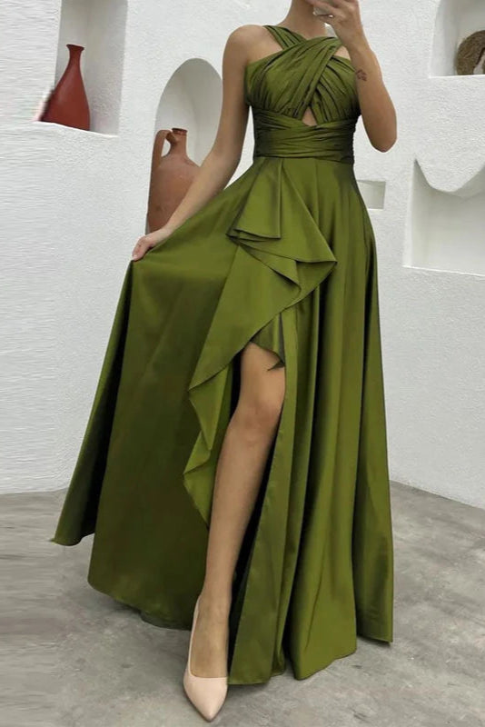 Robe asymetrique kaki - Robe Addict