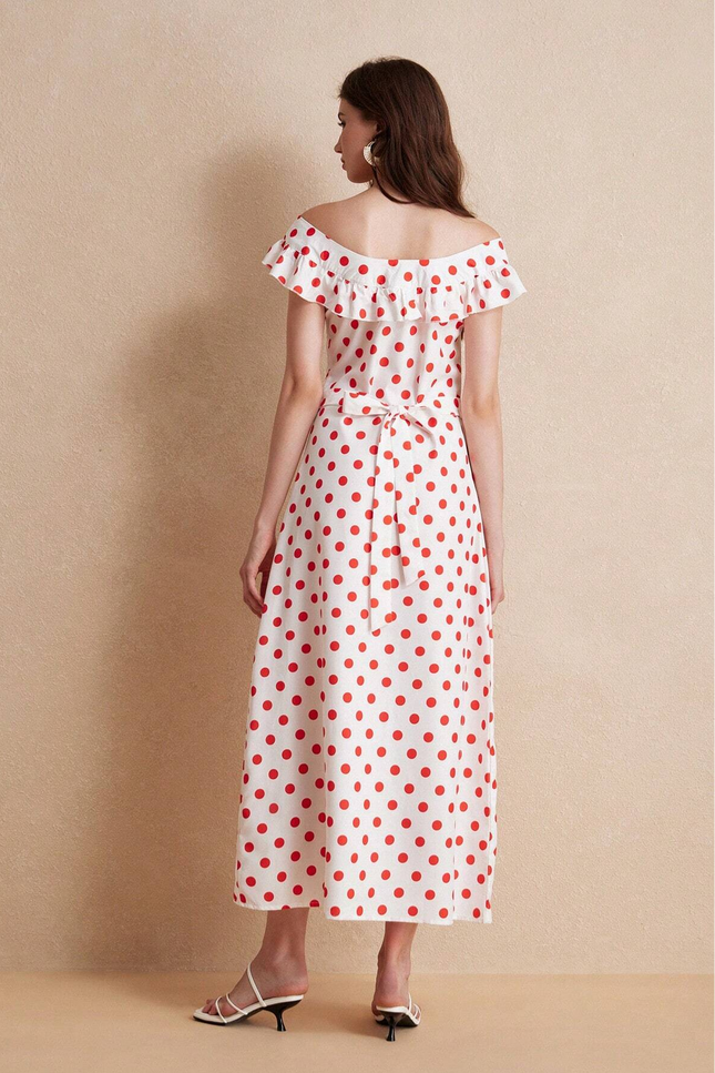 Robe blanche a pois rouge - Robe Addict
