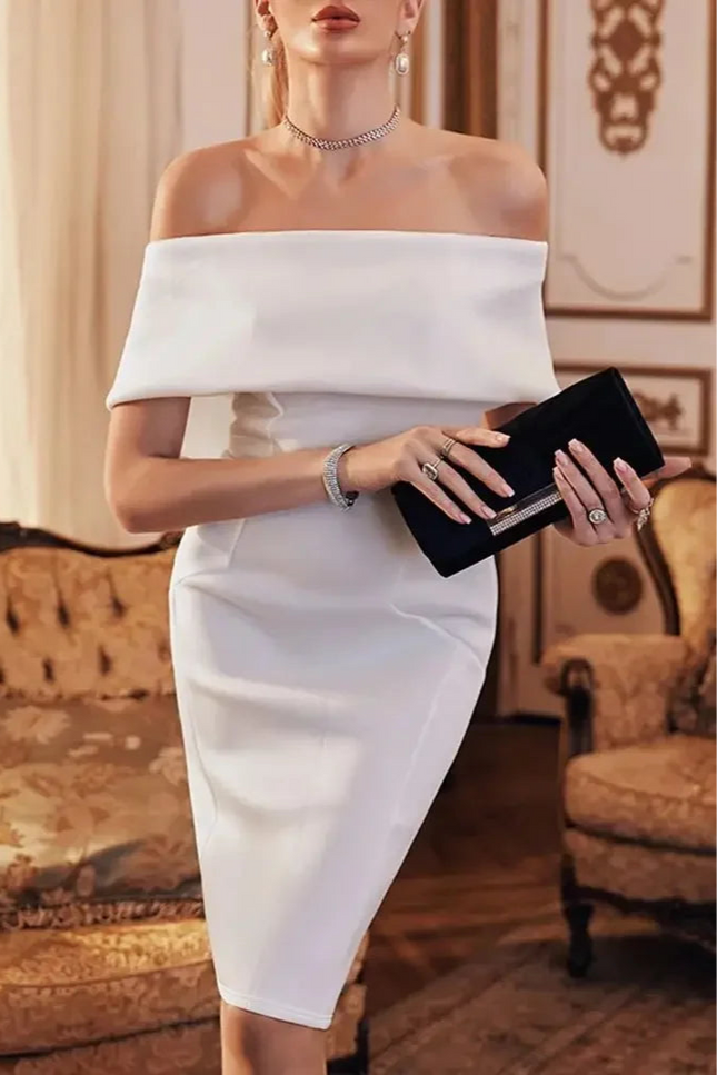 Robe blanche epaule denudee - Robe Addict