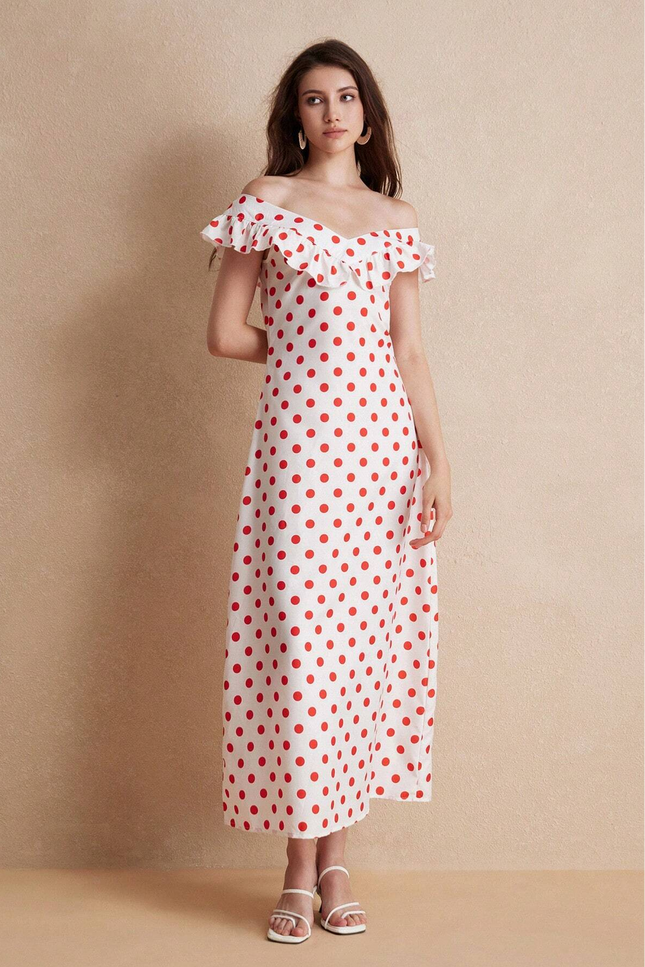Robe blanche a pois rouge - Robe Addict