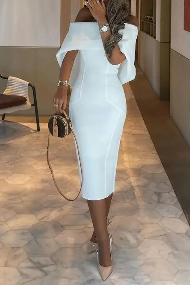 Robe blanche epaule denudee - Robe Addict