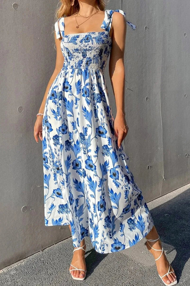 Robe blanche fleur bleu - Robe Addict