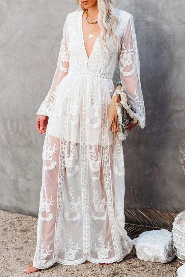 Robe blanche longue manche longue - Robe Addict