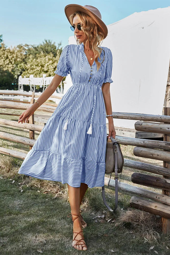 Robe chemise rayée bleu et blanc - Robe Addict
