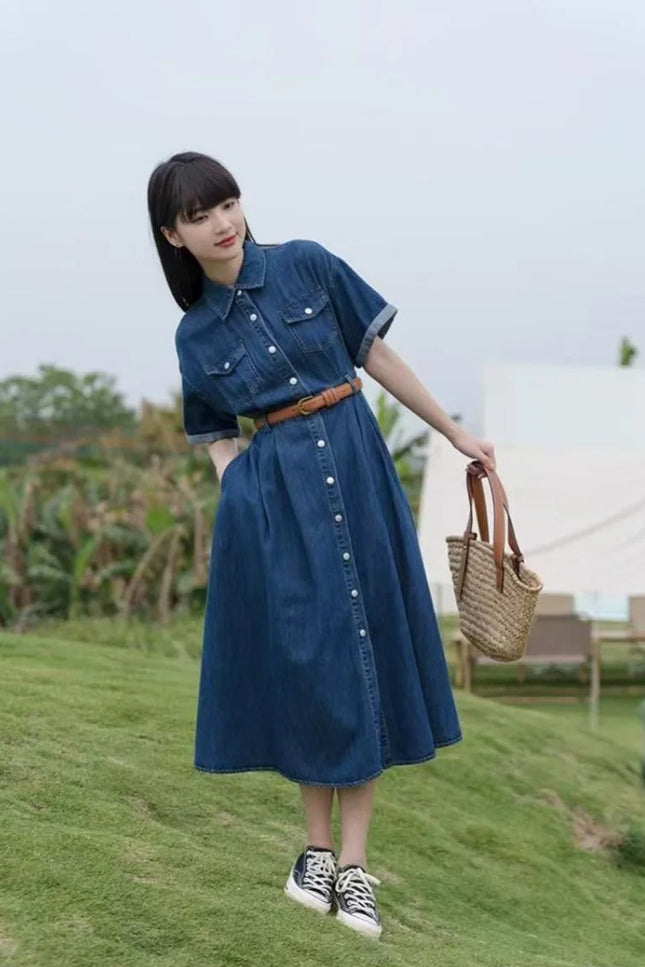 Robe chemise jean longue - Robe Addict