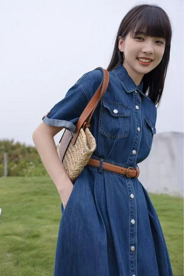 Robe chemise jean longue - Robe Addict