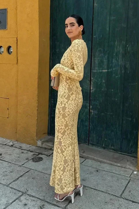 Robe en dentelle jaune - Robe Addict