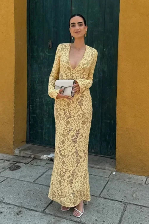 Robe en dentelle jaune - Robe Addict