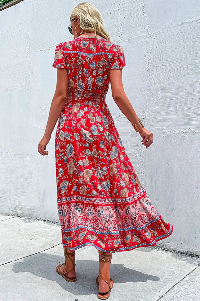 Robe longue fleuri rouge - Robe Addict