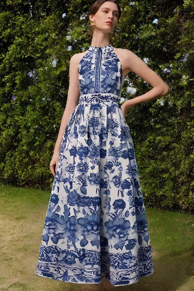Robe longue bleu fleurie - Robe Addict
