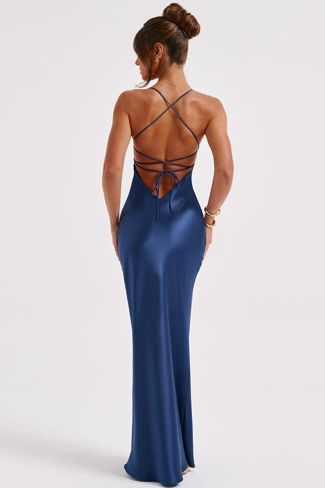 Robe longue dos nu bleu - Robe Addict