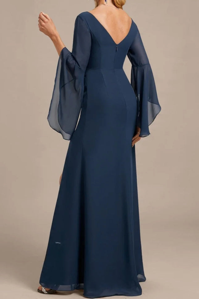 Robe longue manche longue bleu - Robe Addict