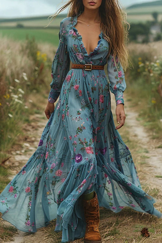 Robe longue mousseline fleurie - Robe Addict