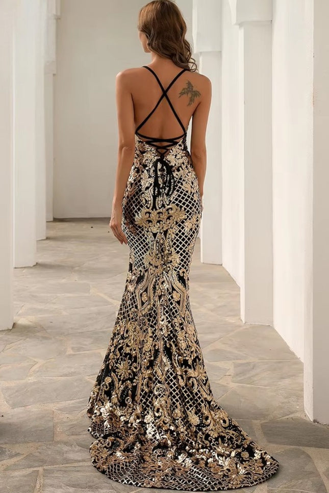 Robe longue noir et doré - Robe Addict