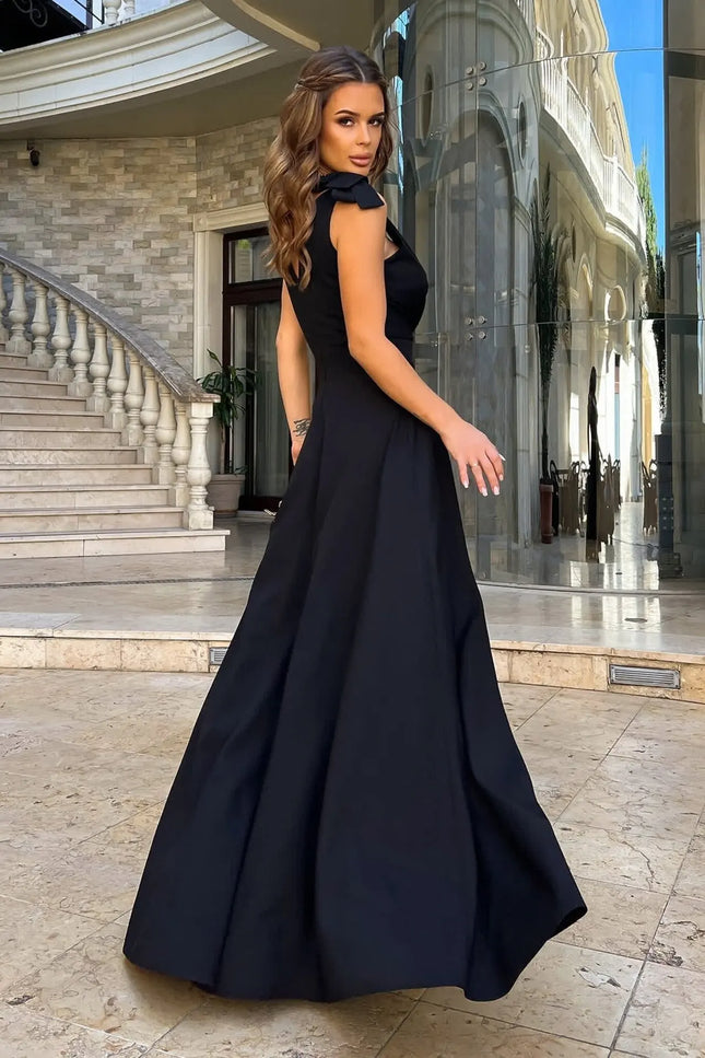 Robe longue noire col v - Robe Addict