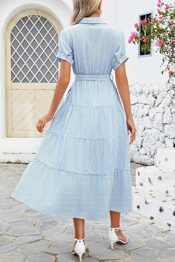 Robe longue rayée bleu et blanc - Robe Addict