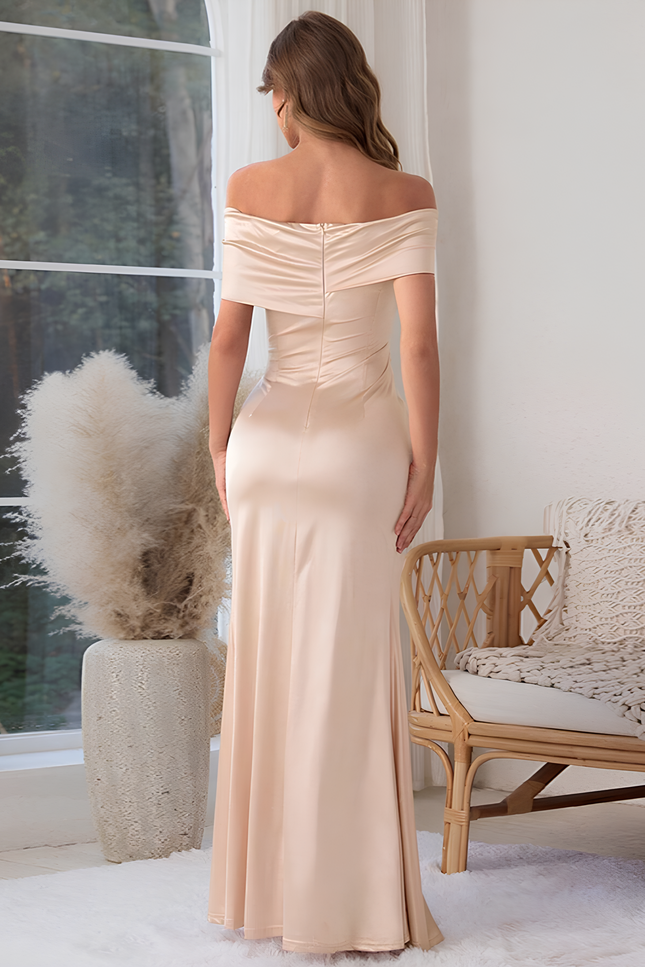 Robe longue satin champagne - Robe Addict