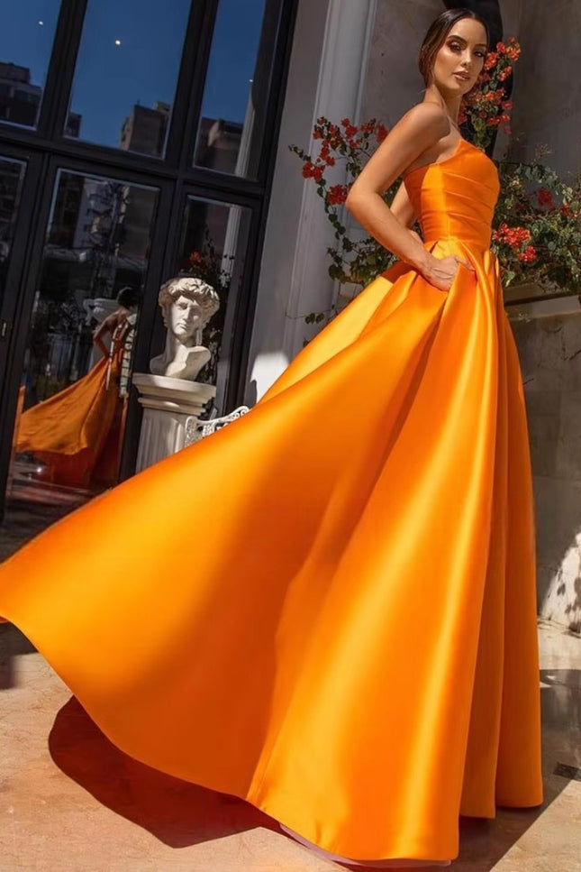 Robe longue satin orange - Robe Addict