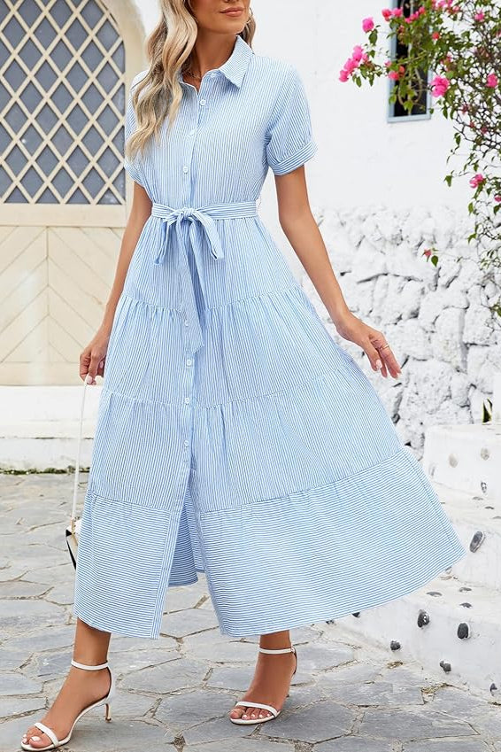 Robe longue rayée bleu et blanc - Robe Addict