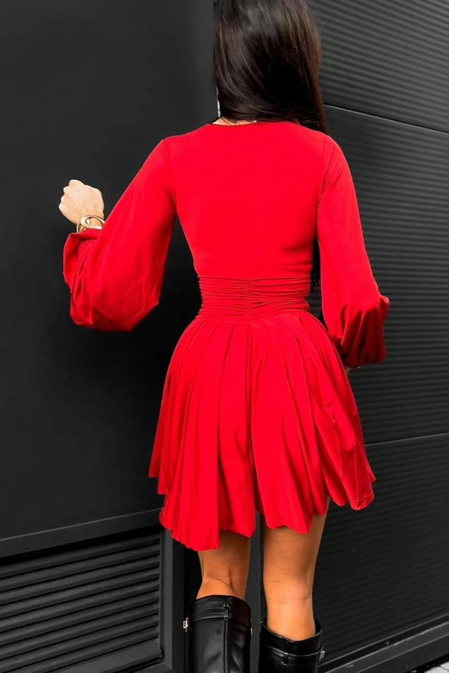 Robe manches longues rouge - Robe Addict