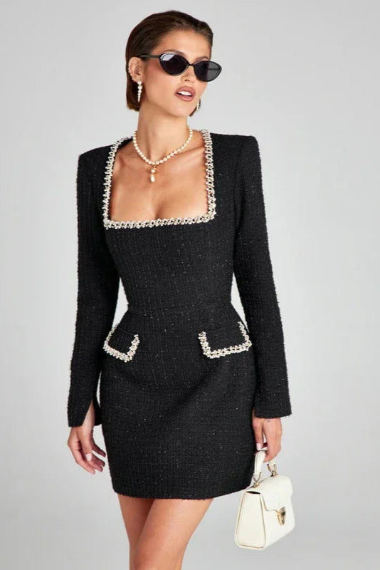 Robe noire col carré - Robe Addict