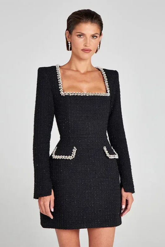 Robe noire col carré - Robe Addict