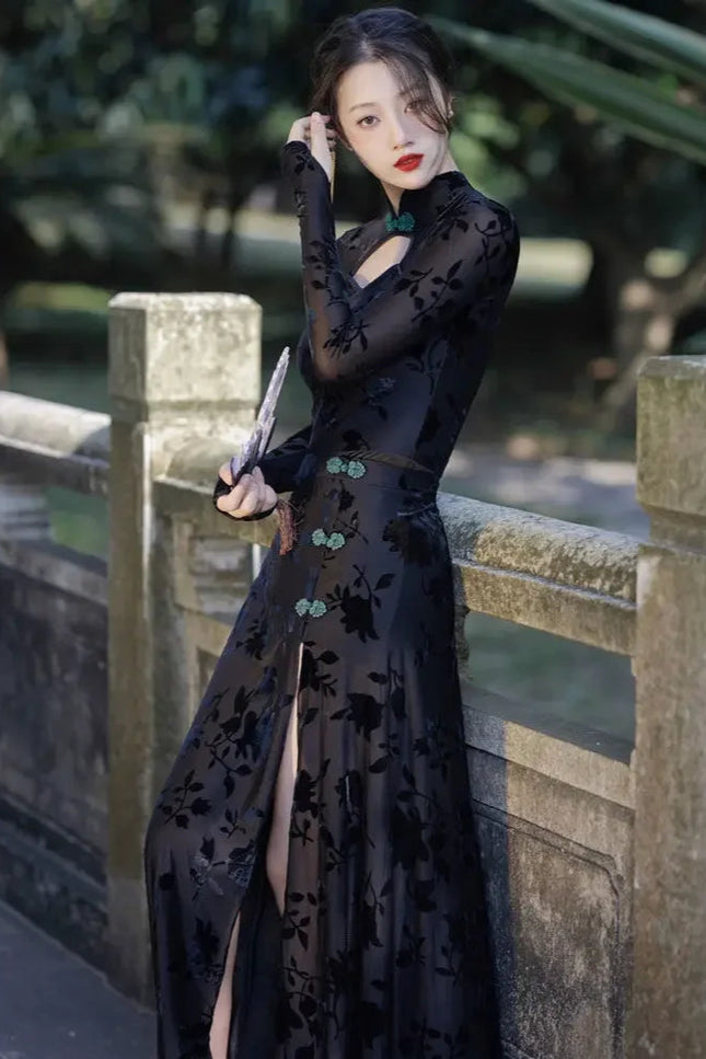 Robe noire col mao - Robe Addict