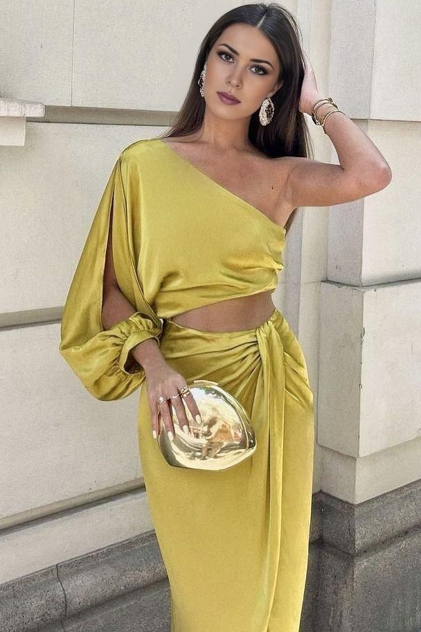 Robe asymétrique jaune - Robe Addict