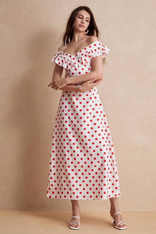 Robe blanche a pois rouge - Robe Addict