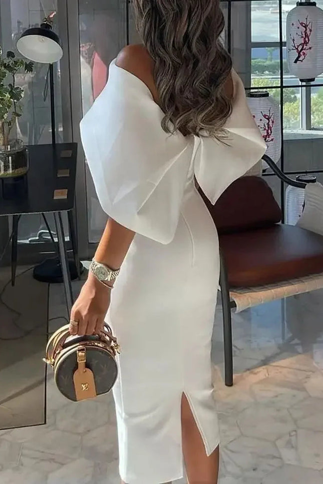 Robe blanche epaule denudee - Robe Addict
