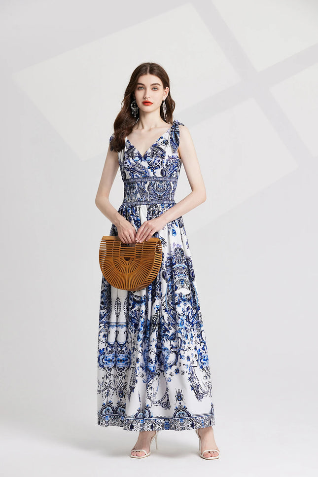 Robe blanche motif bleu - Robe Addict