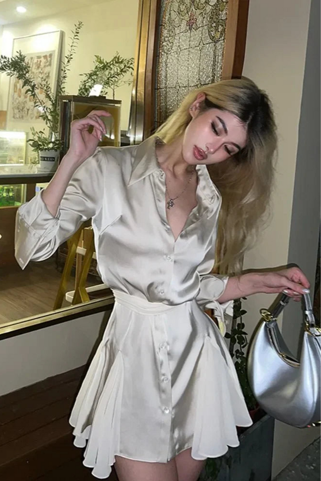 Robe chemise en satin - Robe Addict