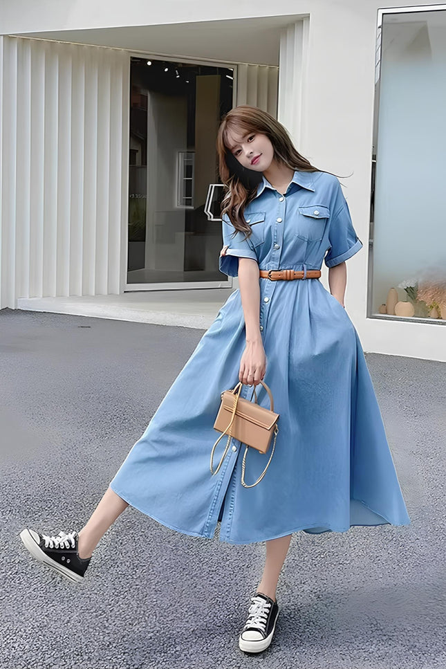 Robe chemise jean longue - Robe Addict
