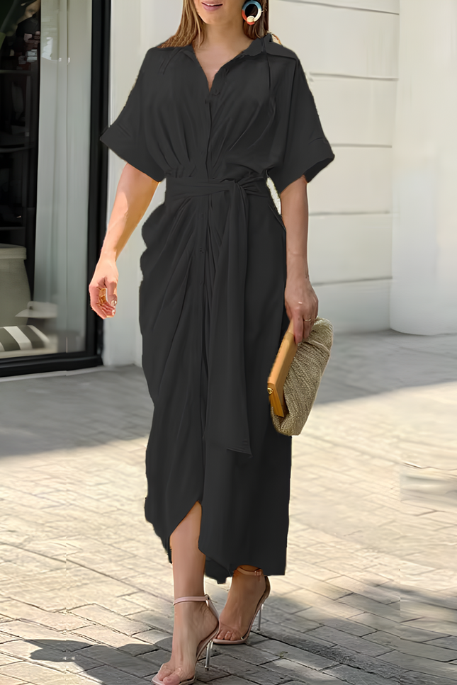 Robe chemise longue noir - Robe Addict