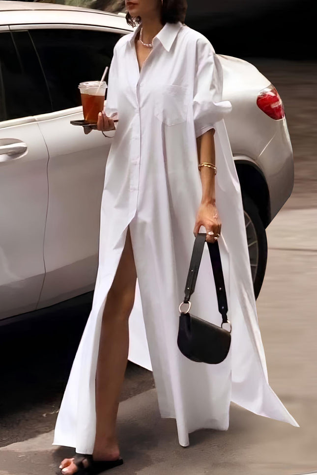 Robe chemisier longue blanche - Robe Addict