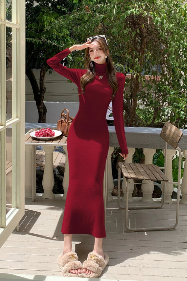 Robe col roulé rouge - Robe Addict