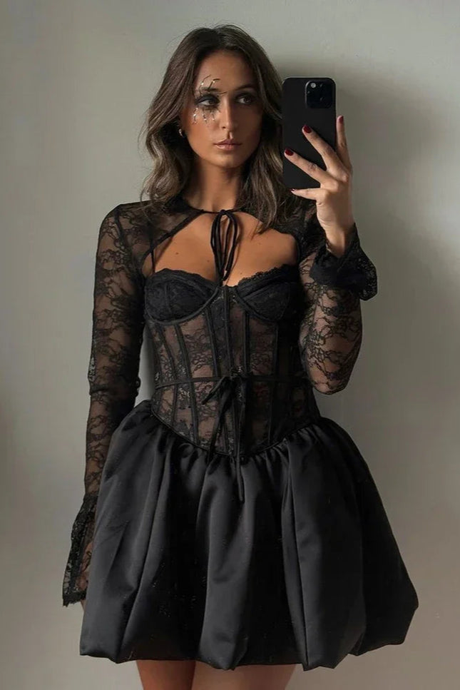 Robe courte dentelle noire - Robe Addict