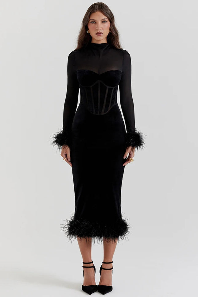 Robe de soirée plume longue - Robe Addict