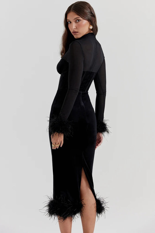 Robe de soirée plume longue - Robe Addict