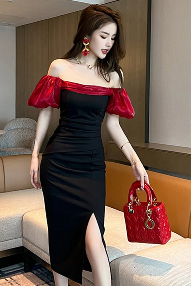 Robe de soirée noir et rouge - Robe Addict