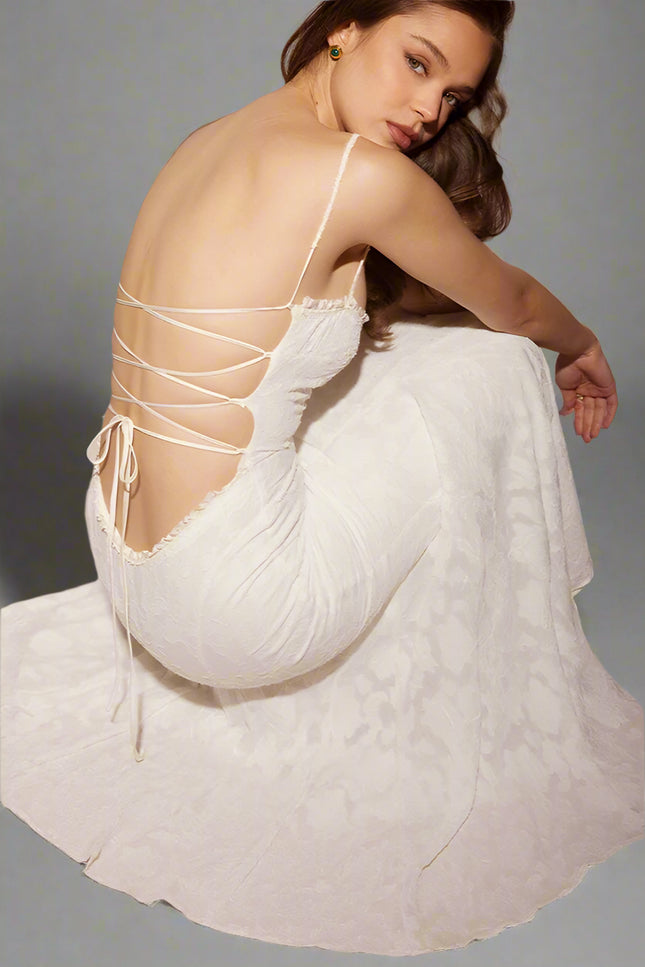 Robe en dentelle blanche longue - Robe Addict