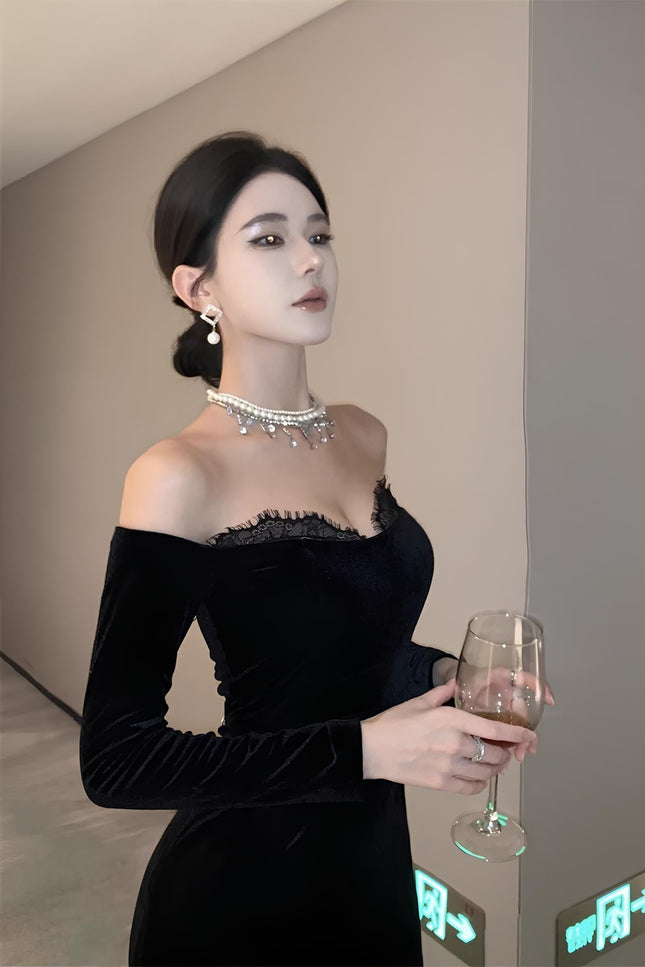 Robe en velours et dentelle - Robe Addict