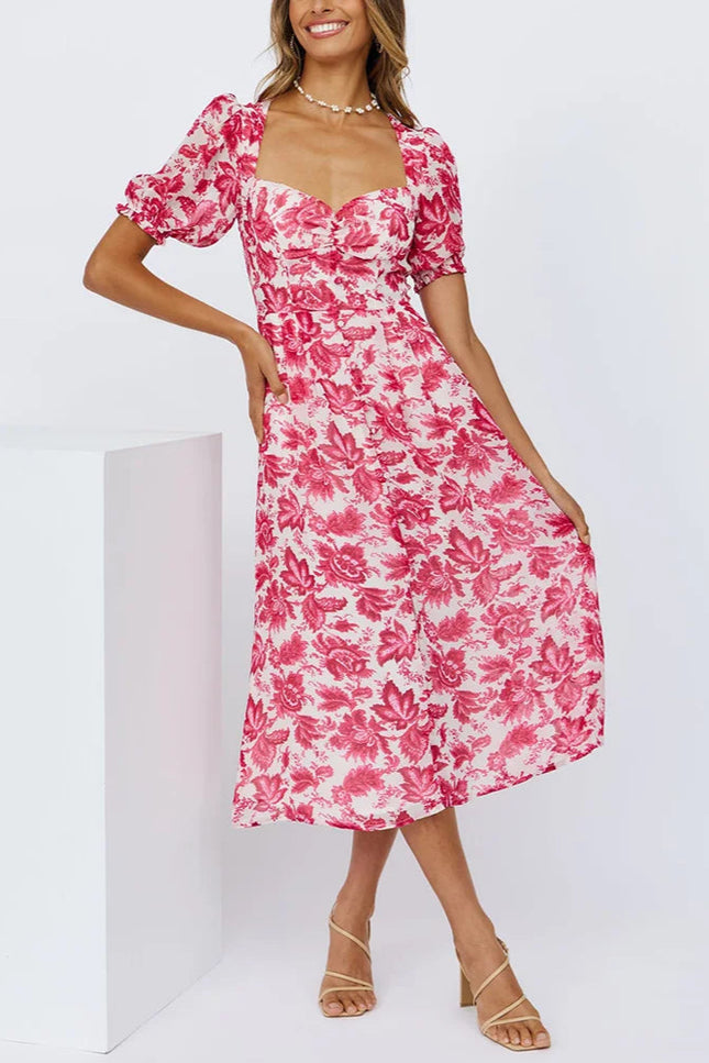 Robe fleurie col carré - Robe Addict