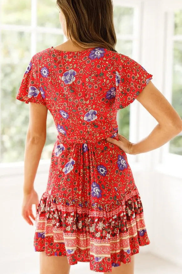 Robe rouge fleurie - Robe Addict