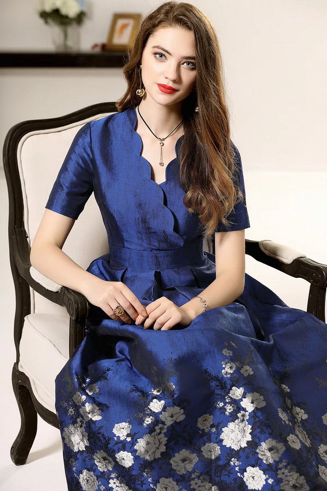 Robe jacquard bleu - Robe Addict