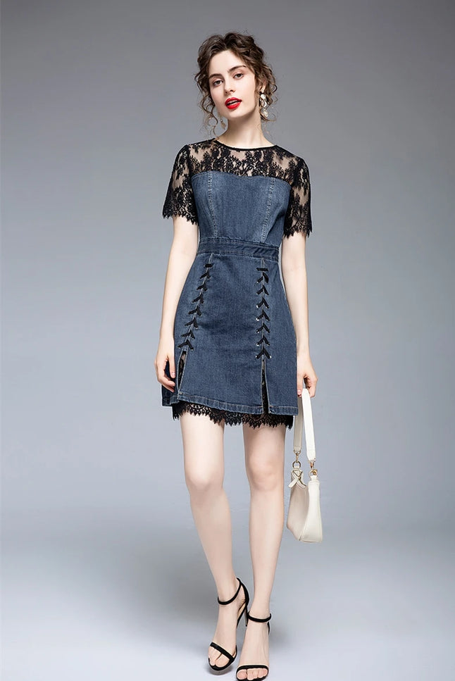 Robe jean et dentelle - Robe Addict