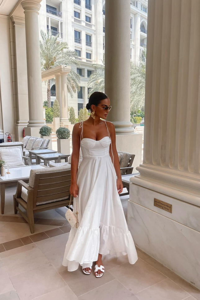 Robe longue blanche bretelle - Robe Addict