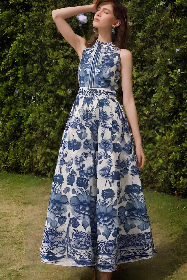 Robe longue bleu fleurie - Robe Addict