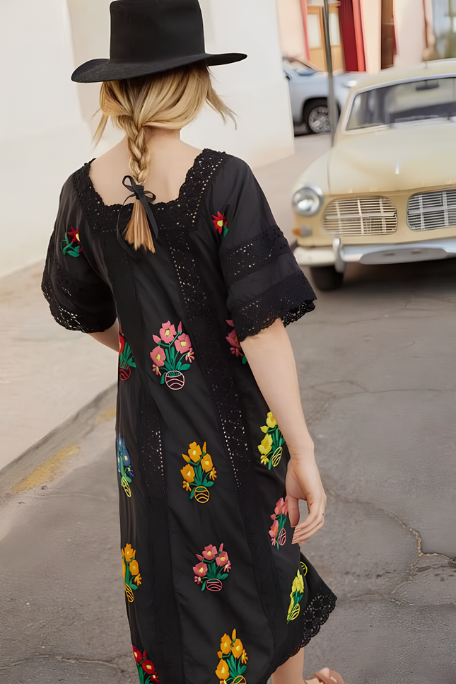 Robe longue brodée fleurs - Robe Addict